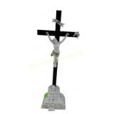 Wood Cross with Ceramic Jesus Christ and Base