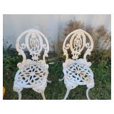 Cast iron painted garden chairs, chipped and