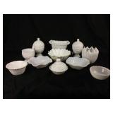 Avon milk glass compotes round and rectangle,