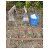 [2] Wooden saw horses, 29x41,12 foot wood ladder,