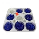 Cobalt blue farm animals on a nest, rabbit, duck,