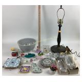 Brass lamp,clear glass candle holders, large