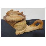 Greentown Glass Fish-Shaped Covered Dish in A