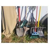 Yard Rake, shovel, umbrella, snow shovel