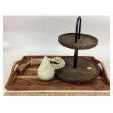 Decorative Wooden beads, wooden tray, two tiered