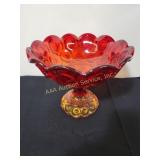 Amberina Moon and Stars Pedestal Compote