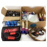 Iron pulley, 2 inch paint brushes, new old stock,