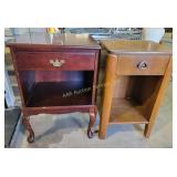 Pair of wooden nightstands, one with Queen Anne