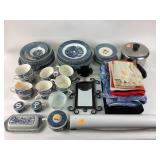 Currier and Ives Blue and white dishes with chips