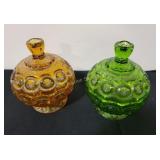 Pair of Amber and Green Moon and Stars Lidded