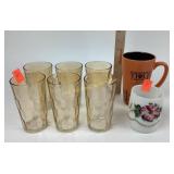 [6] MCM Peach Lusterware glasses, painted Milk