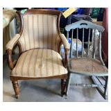 The upholstered armchair features a classic