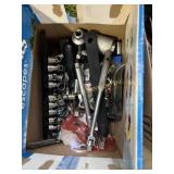 Sockets, socket wrench, assorted hardware and