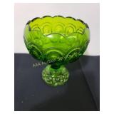 Green Glass Moon and Stars Compote