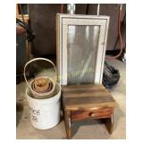 Window 28 inches x 14 inches wide. Wooden step