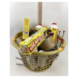 Garage Items including brake fluid, rolled wire,