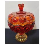 Amberina Glass Moon and Stars Covered Compote,