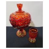 Amberina Moon and Stars Covered Compote