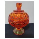 Amberina Glass Compote with Moon and Stars Pattern