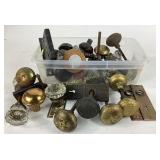 Glass, brass, metal door knobs.