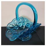 Blue Glass Basket with Moon and Stars Pattern