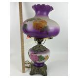 Painted Milk glass Hurricane lamp with brass base