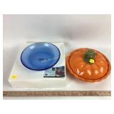 Fire & Light Blue Bowl, Pumpkin Pie Pan with Lid