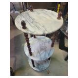 Three-tier marble and wood stand with round w