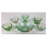 [3] Uranium glass teacups, etched Uranium tea