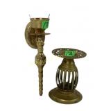 Brass wall candle sconce and candle holder.