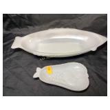 Milk glass fish dish. milk glass pear candy dish.