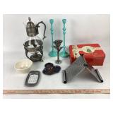 Coffee carafe with base, Hostess House tin,