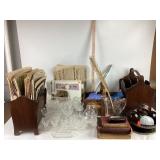 Ink well with quill, Etched drinking glasses, [2]