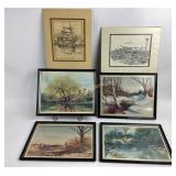 [4] framed watercolor paintings of nature, The