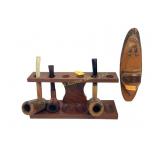 Wooden pipes, pipes stand, wooden wall piece with