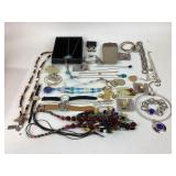 Faux turquoise necklace, rhinestone necklace,