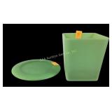 Uranium Jadeite square vase and saucer.