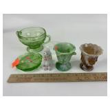 Uranium Glass floral sugar dish, Uranium coaster,