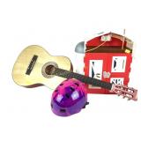 Bicycle helmet child, Lagrima toy guitar. garth