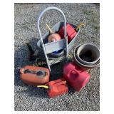 Gas cans.  Step ladder.  Jack stands. Plastic