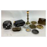 Brass candle holder, brass letter holder and