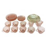 Jewel leaf plates bowls, and saucer. Pink