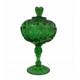 Green glass Moon and Stars footed compote