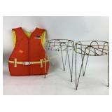 Life jacket.  Metal plant stands