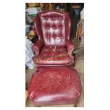 Wooden rocking chair, leather chair and ottoman,