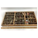 Wood display case with miniature ceramic figures,