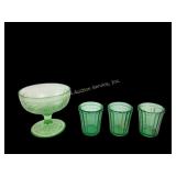 Uranium glass shot glasses, sorbet cup.
