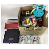 Ribbon, collapsible boxes, plastic trays, and