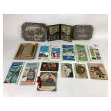 Art glass says Noel . Post cards.