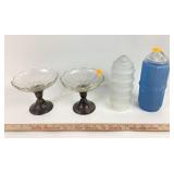 Silver plate pedestal glass candy dishes, art